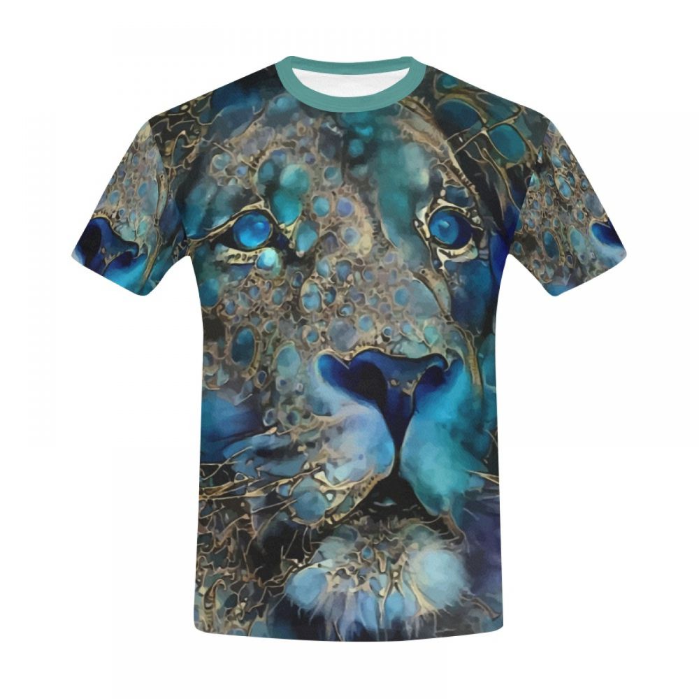 Men's Digital Art Blue Lion Short T-shirt Australia