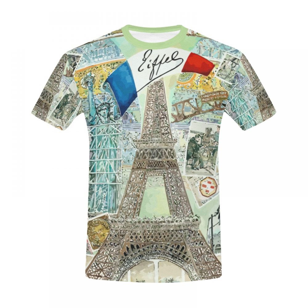 Men's Watercolor Art France Eiffel Tower Short T-shirt Australia