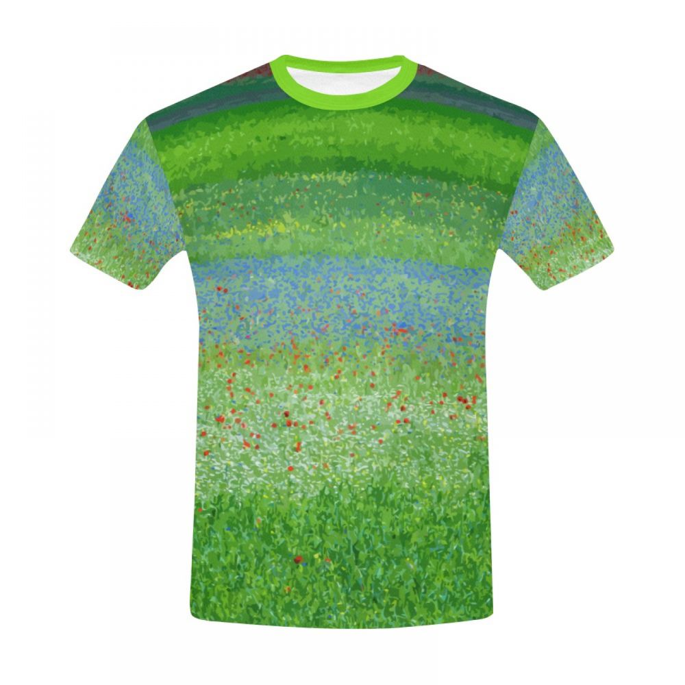 Men's Green Art Countryside Flowers Short T-shirt Australia