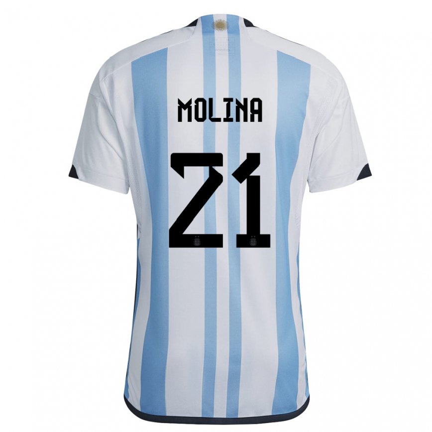 Kid Argentina Nahuel Molina #21 White Sky Blue Home Jersey 2022/23