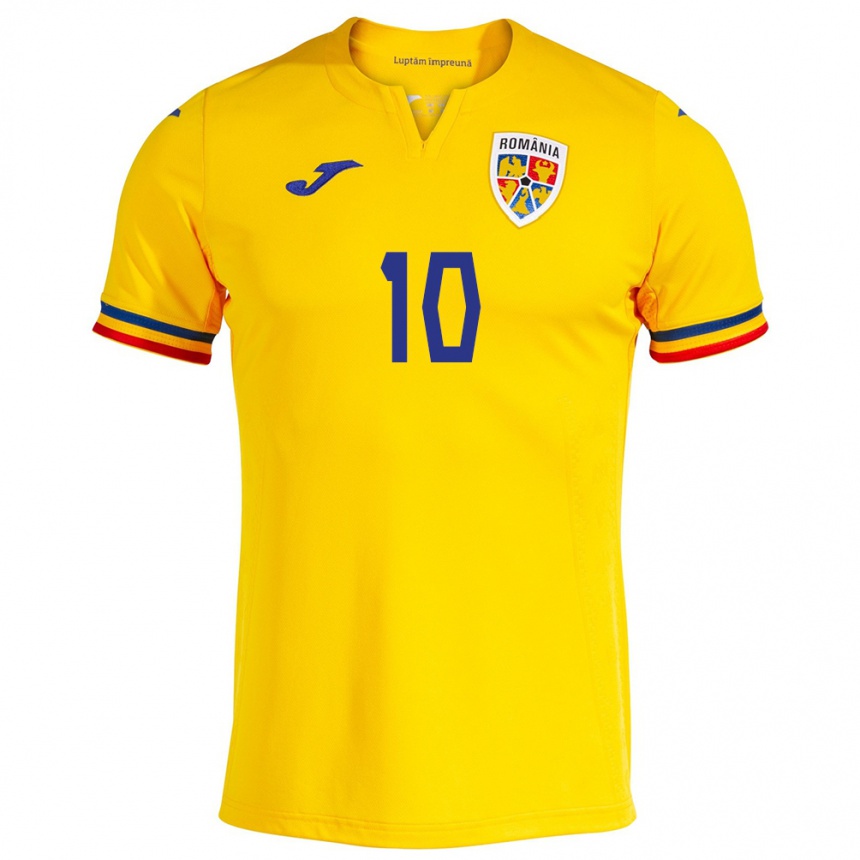 Kids Football Romania Octavian Popescu #10 Yellow Home Jersey 24-26 T-Shirt Australia