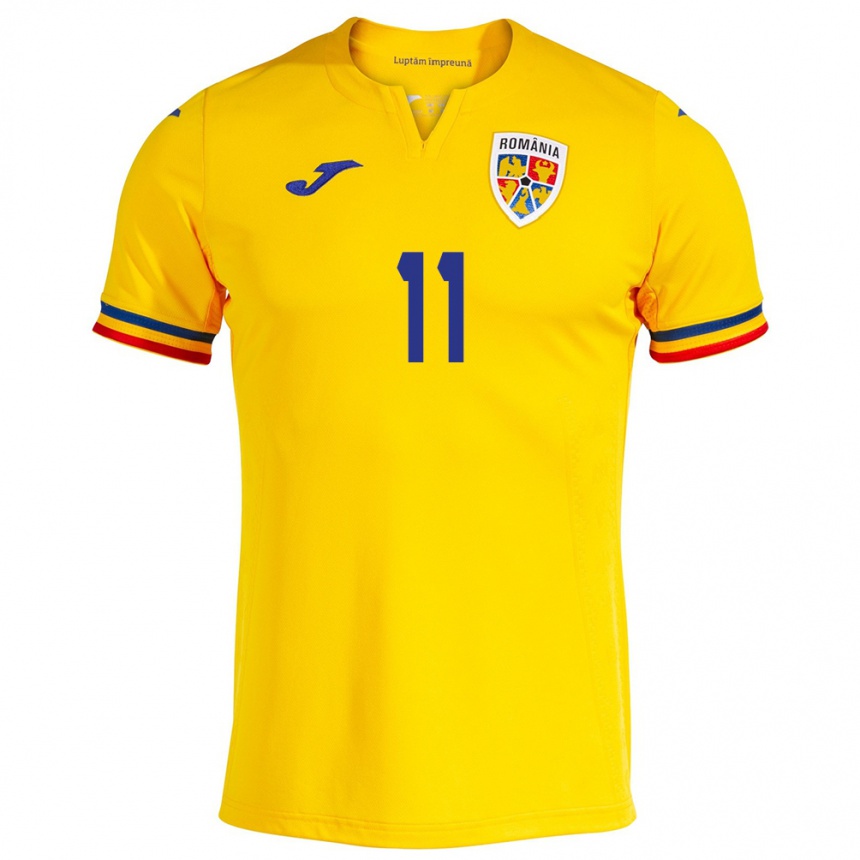 Kids Football Romania Andrei Borza #11 Yellow Home Jersey 24-26 T-Shirt Australia