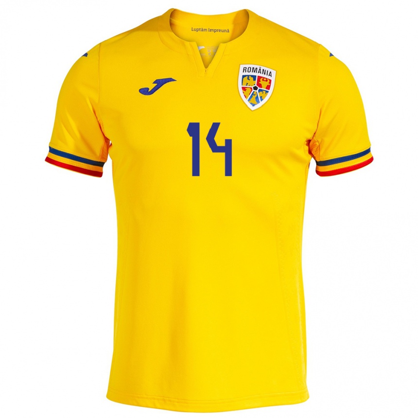 Kids Football Romania Mario Tudose #14 Yellow Home Jersey 24-26 T-Shirt Australia