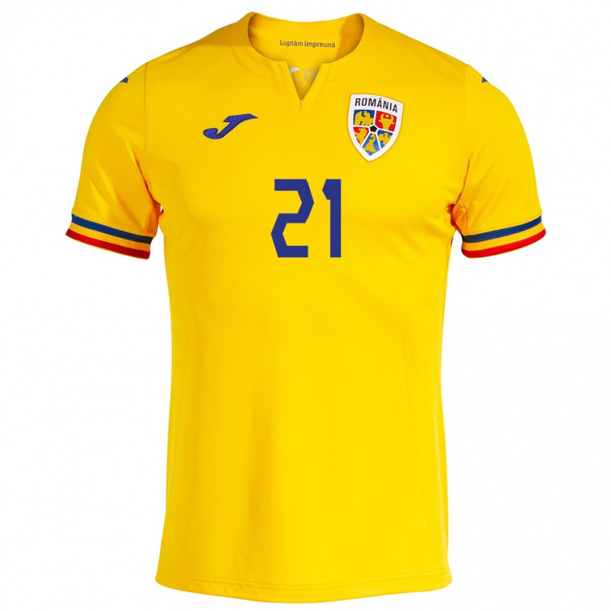 Kids Football Romania Cristian Mihai #21 Yellow Home Jersey 24-26 T-Shirt Australia