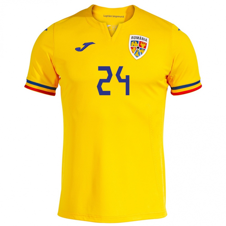 Kids Football Romania Botond Gergely #24 Yellow Home Jersey 24-26 T-Shirt Australia