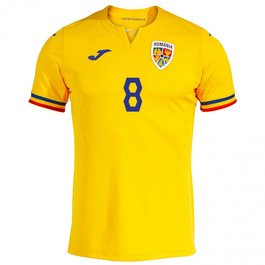 Kids Football Romania Constantin Grameni #8 Yellow Home Jersey 24-26 T-Shirt Australia