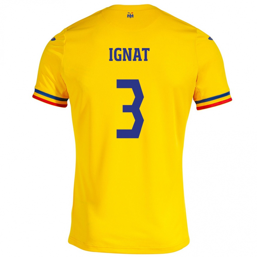 Kids Football Romania Cristian Ignat #3 Yellow Home Jersey 24-26 T-Shirt Australia