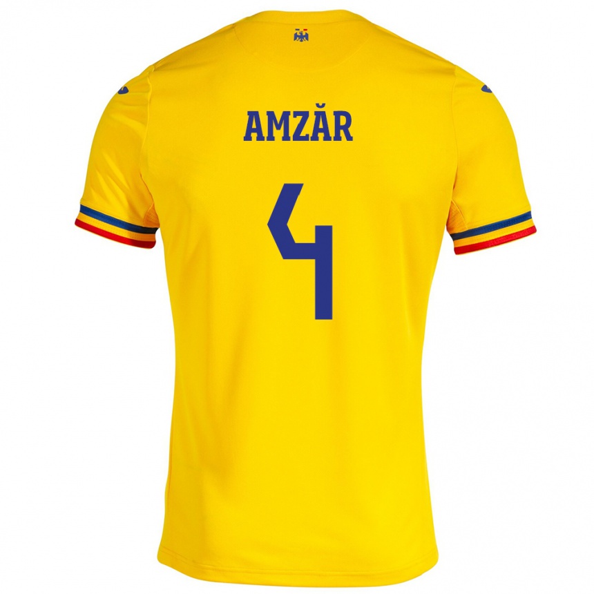 Kids Football Romania Costin Amzăr #4 Yellow Home Jersey 24-26 T-Shirt Australia