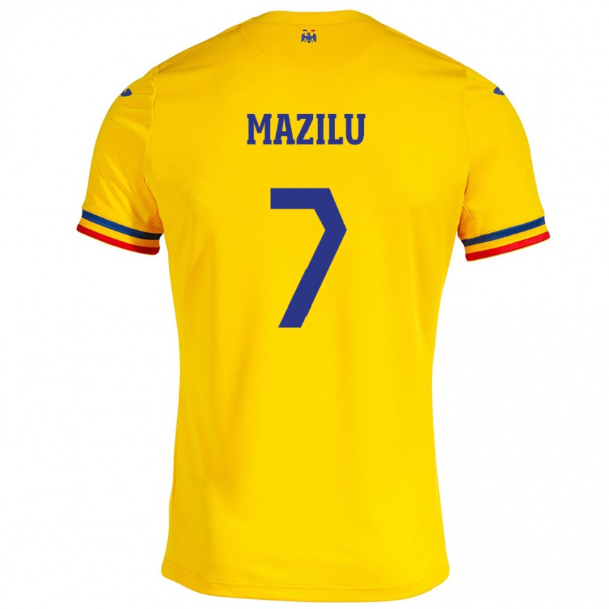 Kids Football Romania Adrian Mazilu #7 Yellow Home Jersey 24-26 T-Shirt Australia