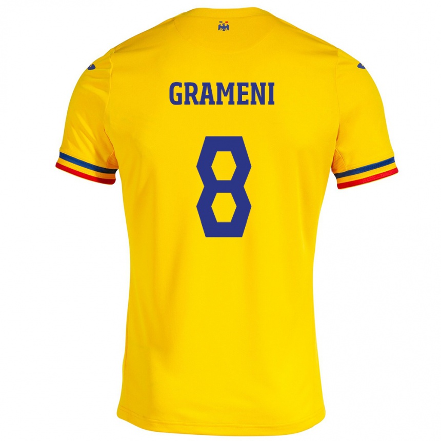 Kids Football Romania Constantin Grameni #8 Yellow Home Jersey 24-26 T-Shirt Australia