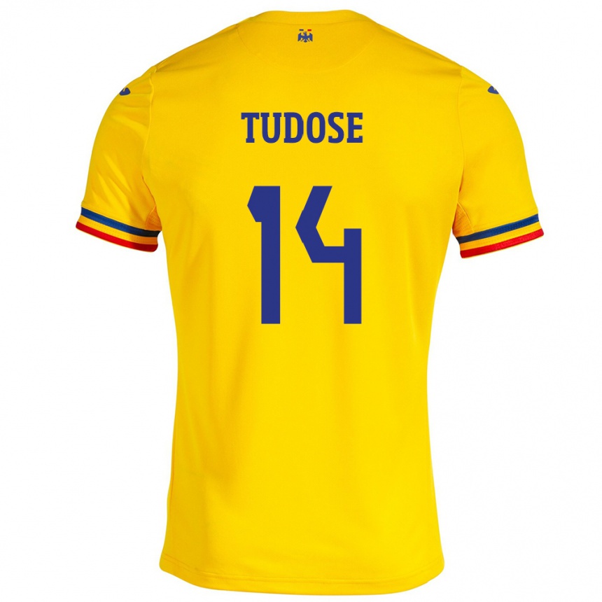 Kids Football Romania Mario Tudose #14 Yellow Home Jersey 24-26 T-Shirt Australia