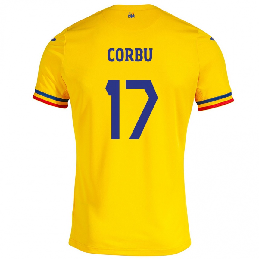 Kids Football Romania Marius Corbu #17 Yellow Home Jersey 24-26 T-Shirt Australia