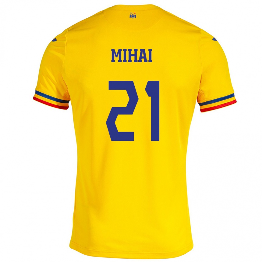 Kids Football Romania Cristian Mihai #21 Yellow Home Jersey 24-26 T-Shirt Australia