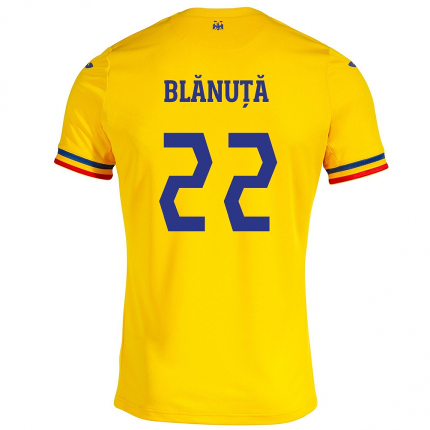 Kids Football Romania Vladislav Blănuță #22 Yellow Home Jersey 24-26 T-Shirt Australia