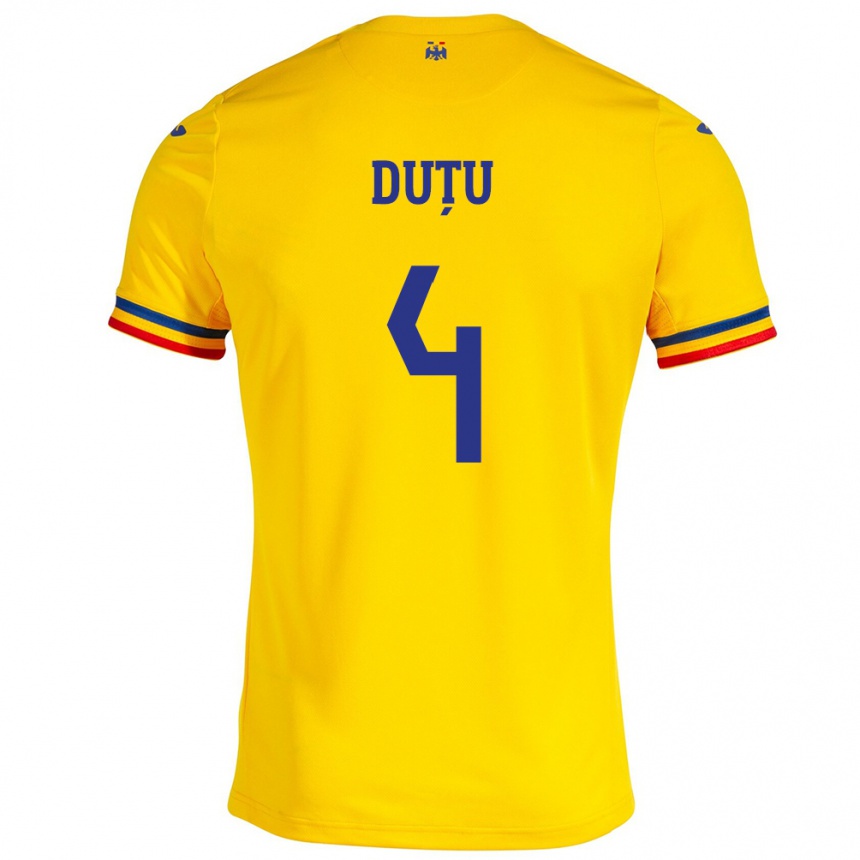 Kids Football Romania Ștefan Duțu #4 Yellow Home Jersey 24-26 T-Shirt Australia