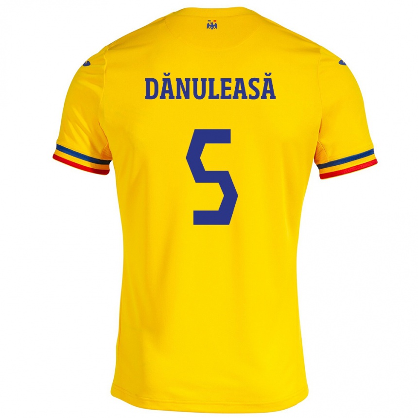 Kids Football Romania Gabriel Dănuleasă #5 Yellow Home Jersey 24-26 T-Shirt Australia