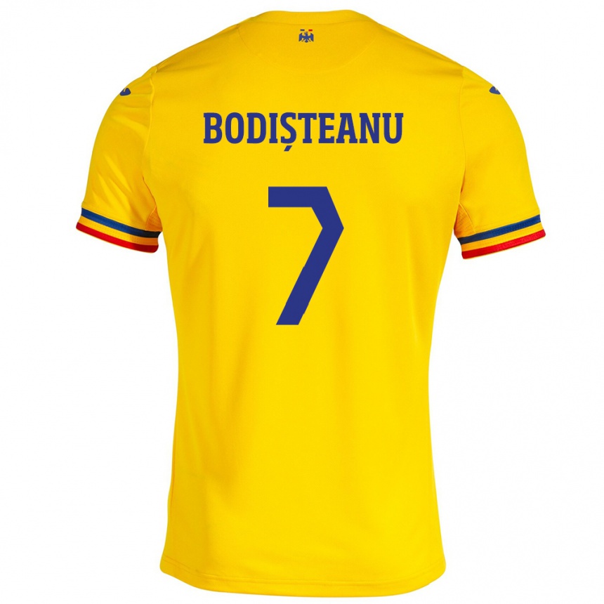 Kids Football Romania Ștefan Bodișteanu #7 Yellow Home Jersey 24-26 T-Shirt Australia