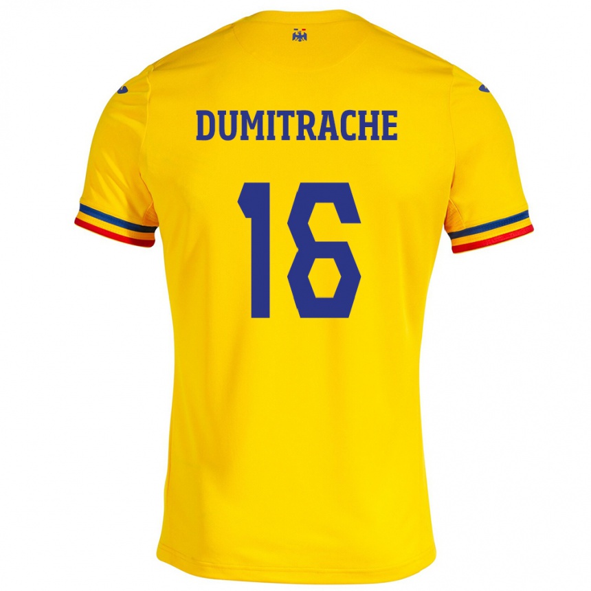 Kids Football Romania Valentin Dumitrache #16 Yellow Home Jersey 24-26 T-Shirt Australia