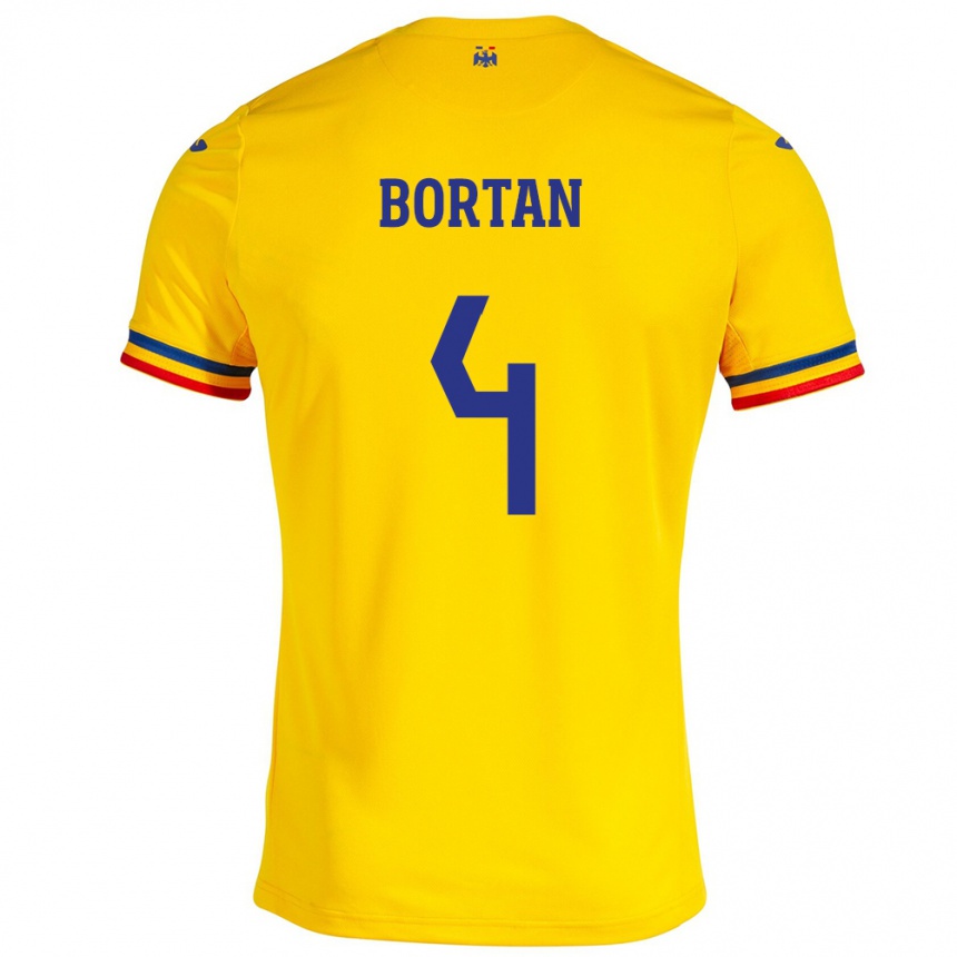 Kids Football Romania Ioana Bortan #4 Yellow Home Jersey 24-26 T-Shirt Australia