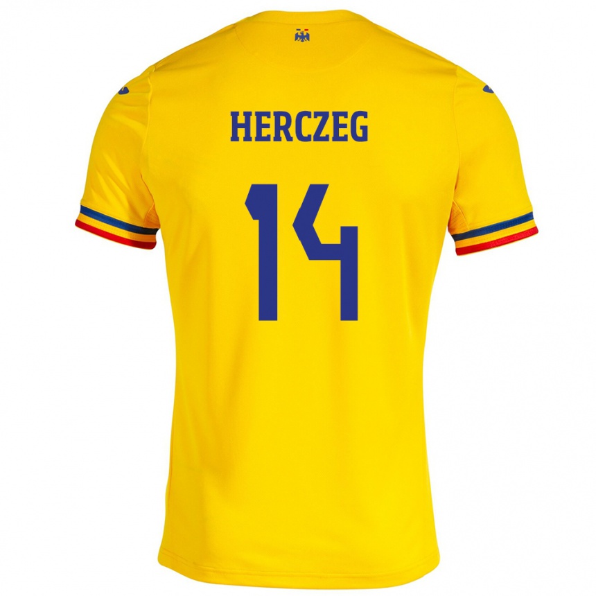 Kids Football Romania Andrea Herczeg #14 Yellow Home Jersey 24-26 T-Shirt Australia