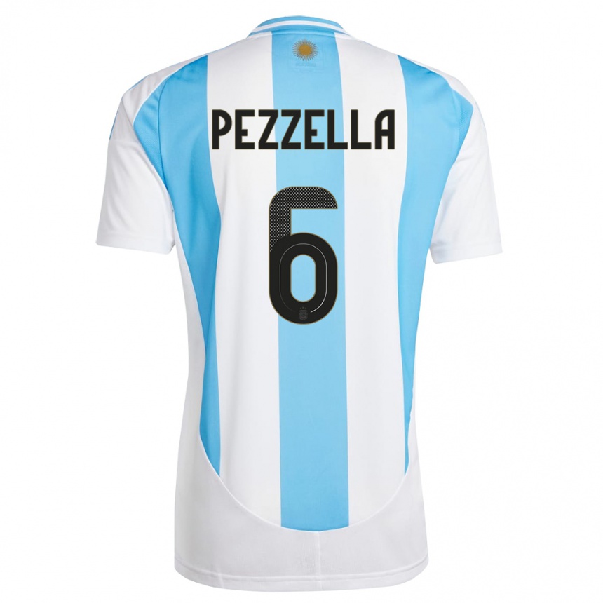 Kids Football Argentina German Pezzella #6 White Blue Home Jersey 24-26 T-Shirt Australia