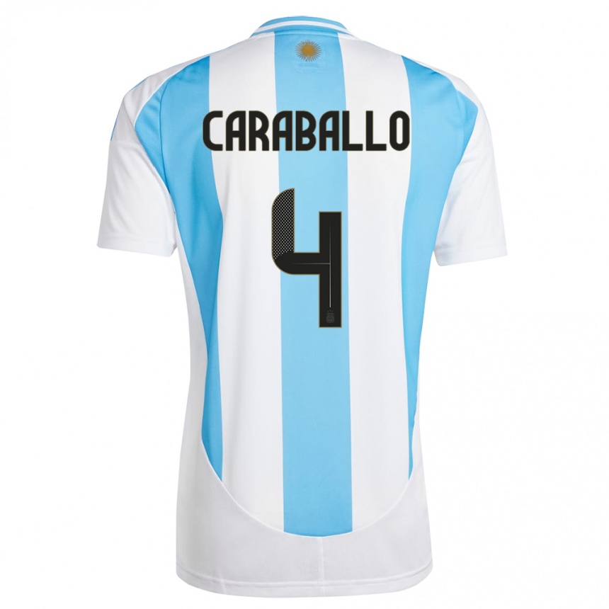 Kids Football Argentina Brian Caraballo #4 White Blue Home Jersey 24-26 T-Shirt Australia