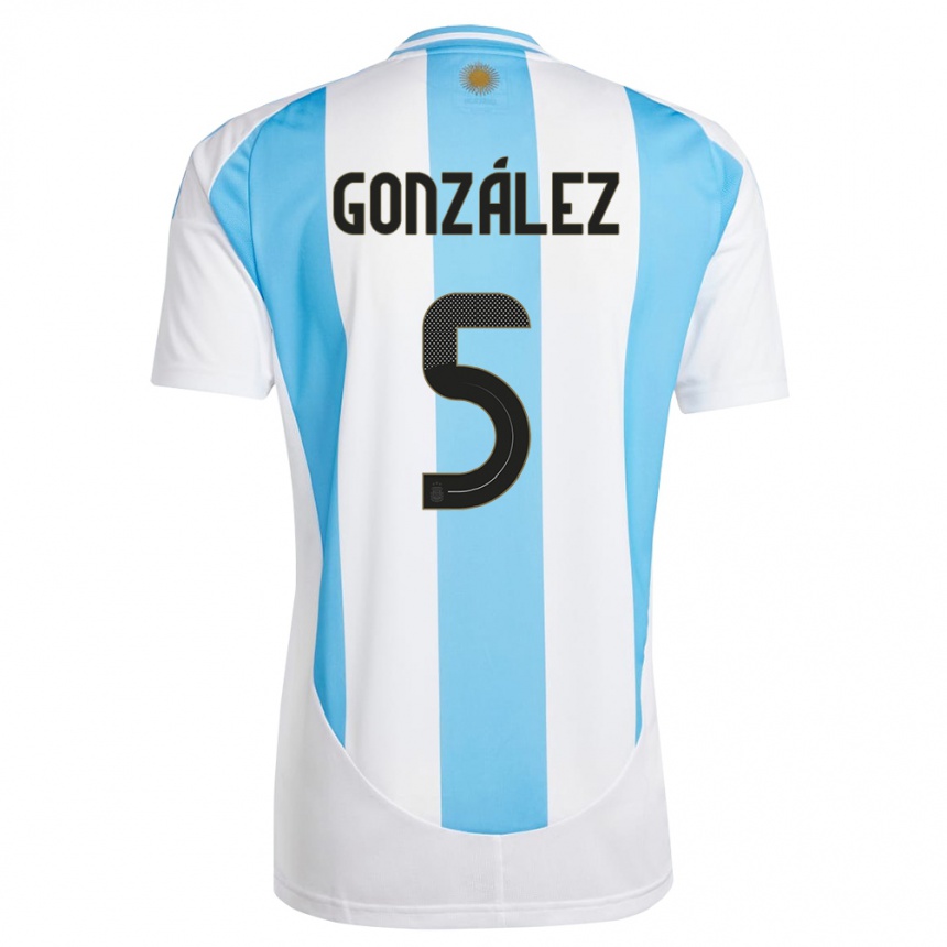 Kids Football Argentina Maximiliano Gonzalez #5 White Blue Home Jersey 24-26 T-Shirt Australia