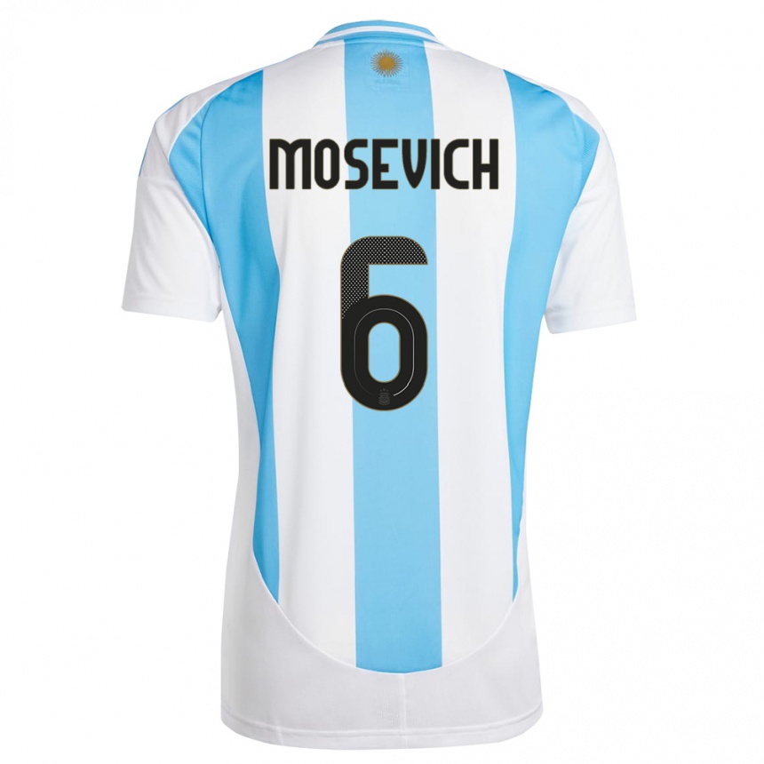 Kids Football Argentina Leonel Mosevich #6 White Blue Home Jersey 24-26 T-Shirt Australia