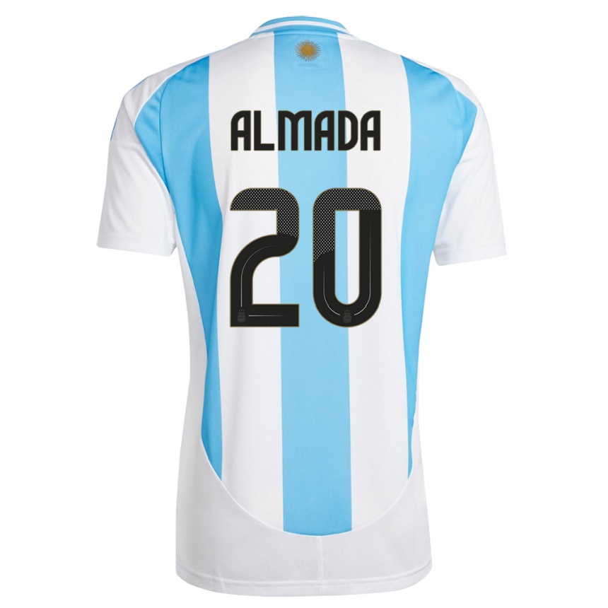 Kids Football Argentina Thiago Almada #20 White Blue Home Jersey 24-26 T-Shirt Australia