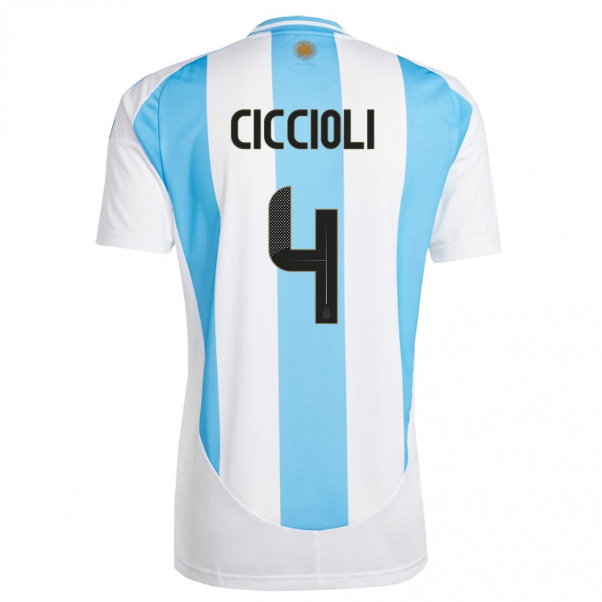 Kids Football Argentina Ulises Ciccioli #4 White Blue Home Jersey 24-26 T-Shirt Australia