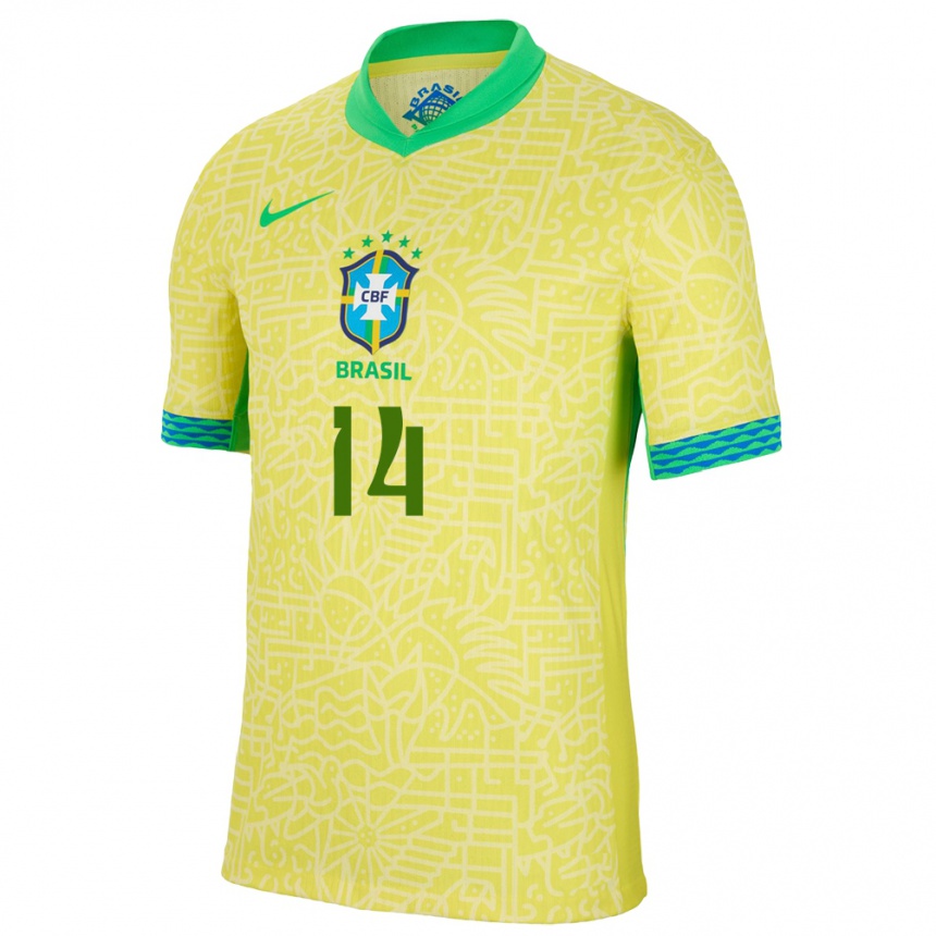 Kids Football Brazil Da Mata #14 Yellow Home Jersey 24-26 T-Shirt Australia