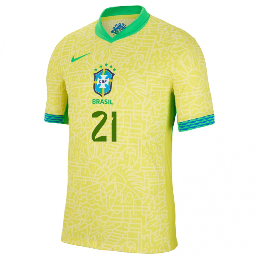 Kids Football Brazil Vitor Roque #21 Yellow Home Jersey 24-26 T-Shirt Australia