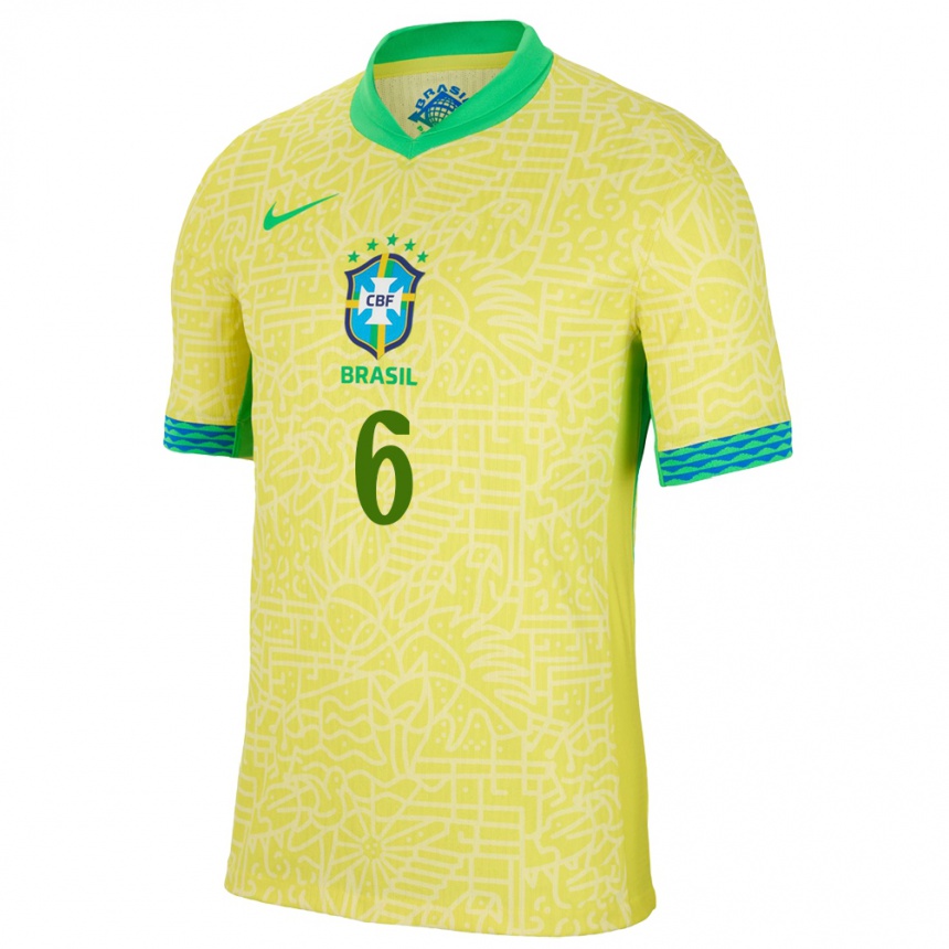 Kids Football Brazil Esquerdinha #6 Yellow Home Jersey 24-26 T-Shirt Australia