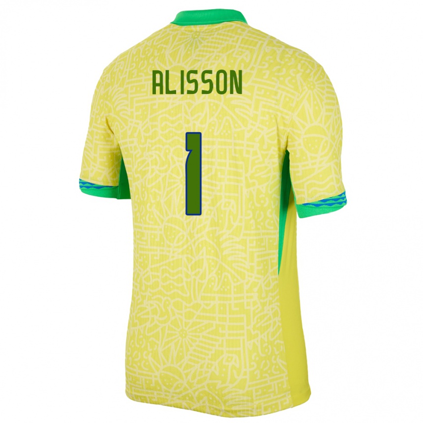 Kids Football Brazil Alisson #1 Yellow Home Jersey 24-26 T-Shirt Australia