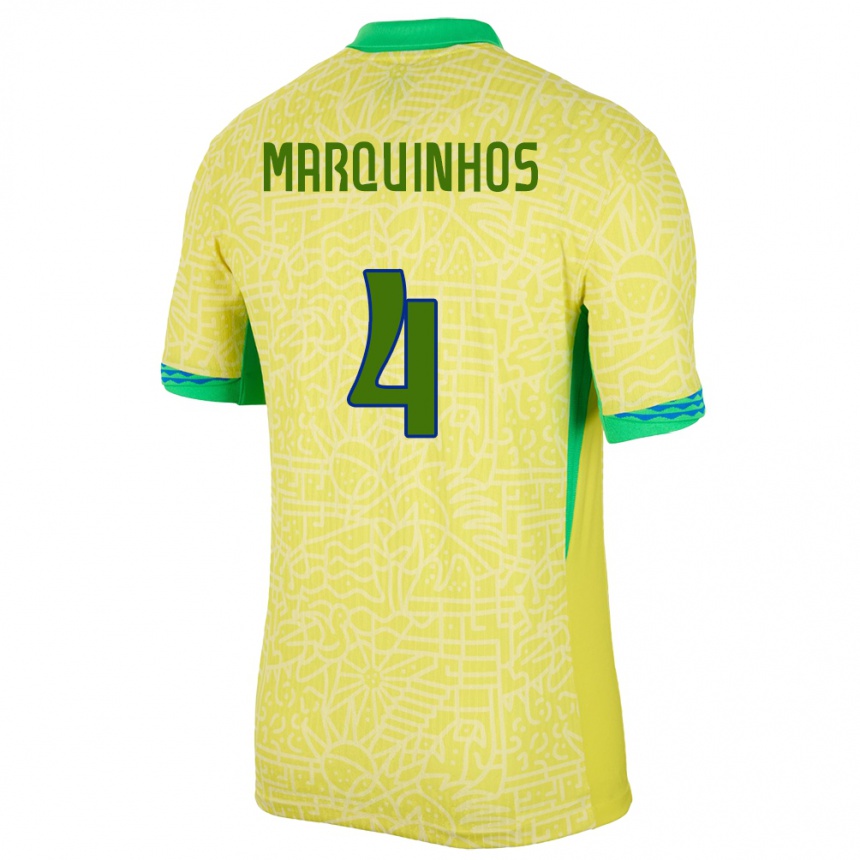 Kids Football Brazil Marquinhos #4 Yellow Home Jersey 24-26 T-Shirt Australia