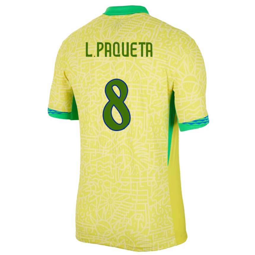 Kids Football Brazil Lucas Paqueta #8 Yellow Home Jersey 24-26 T-Shirt Australia