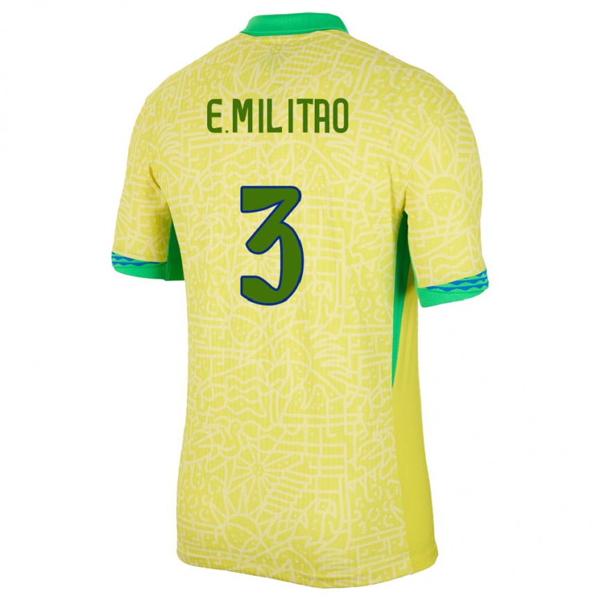 Kids Football Brazil Eder Militao #3 Yellow Home Jersey 24-26 T-Shirt Australia