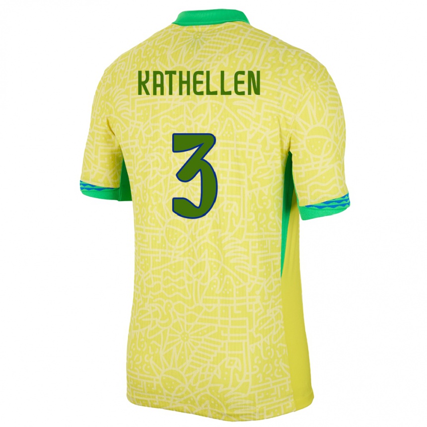 Kids Football Brazil Kathellen #3 Yellow Home Jersey 24-26 T-Shirt Australia