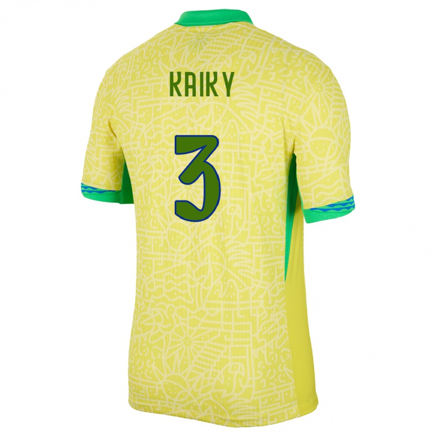 Kids Football Brazil Kaiky #3 Yellow Home Jersey 24-26 T-Shirt Australia