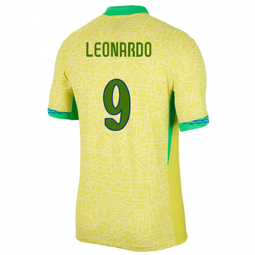 Kids Football Brazil Marcos Leonardo #9 Yellow Home Jersey 24-26 T-Shirt Australia