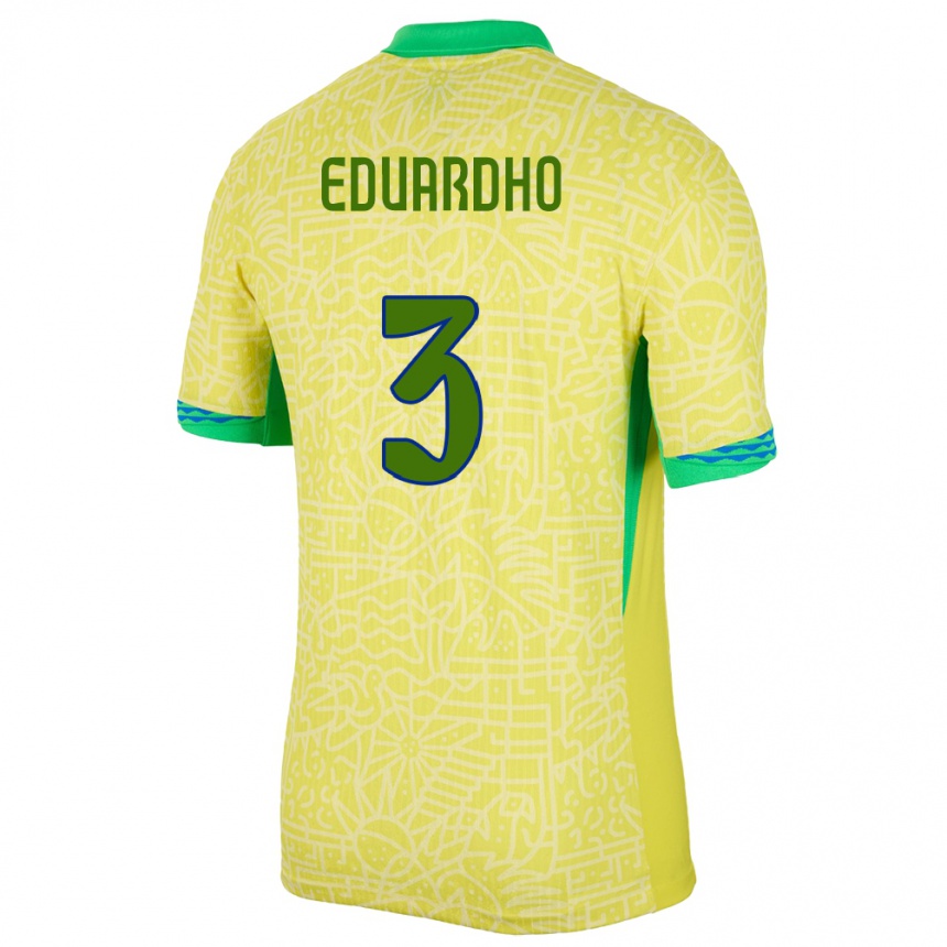 Kids Football Brazil Eduardho #3 Yellow Home Jersey 24-26 T-Shirt Australia