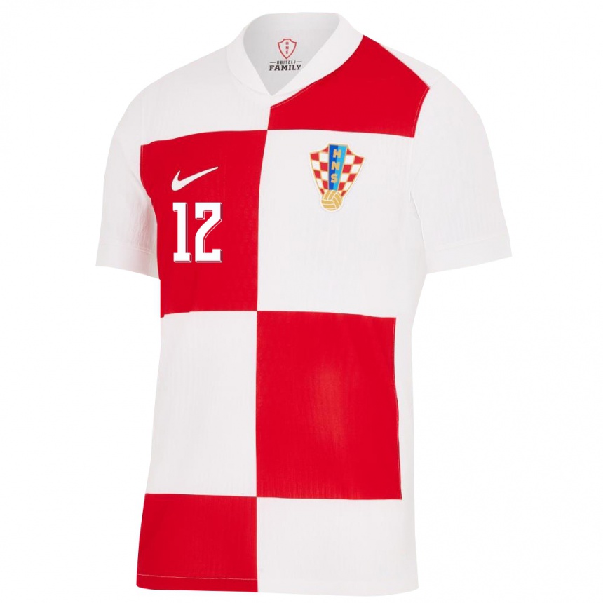 Kids Football Croatia Lovre Kalinic #12 White Red Home Jersey 24-26 T-Shirt Australia