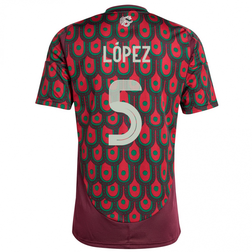 Kids Football Mexico Jimena Lopez #5 Maroon Home Jersey 24-26 T-Shirt Australia