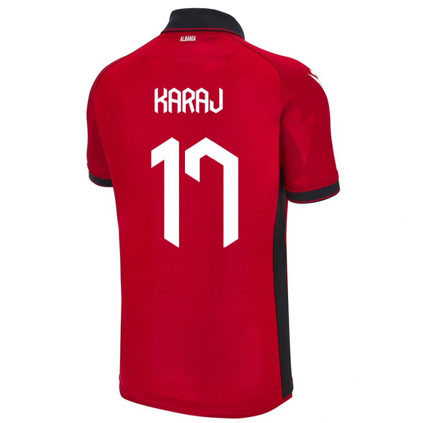 Kids Football Albania Eraldo Karaj #17 Red Home Jersey 24-26 T-Shirt Australia