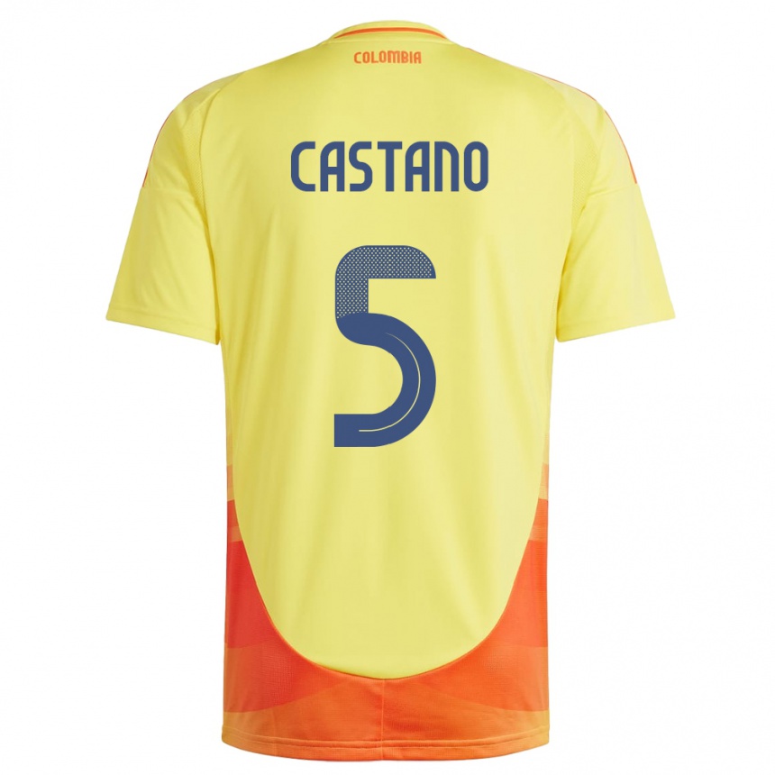 Kids Football Colombia Kevin Castaño #5 Yellow Home Jersey 24-26 T-Shirt Australia