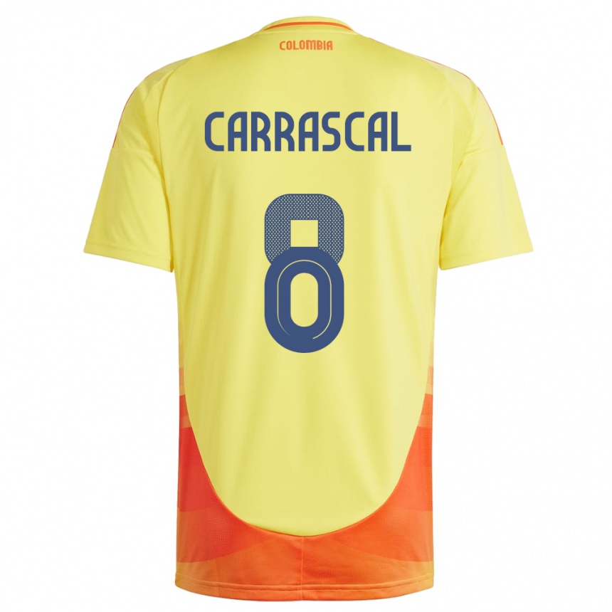 Kids Football Colombia Jorge Carrascal #8 Yellow Home Jersey 24-26 T-Shirt Australia