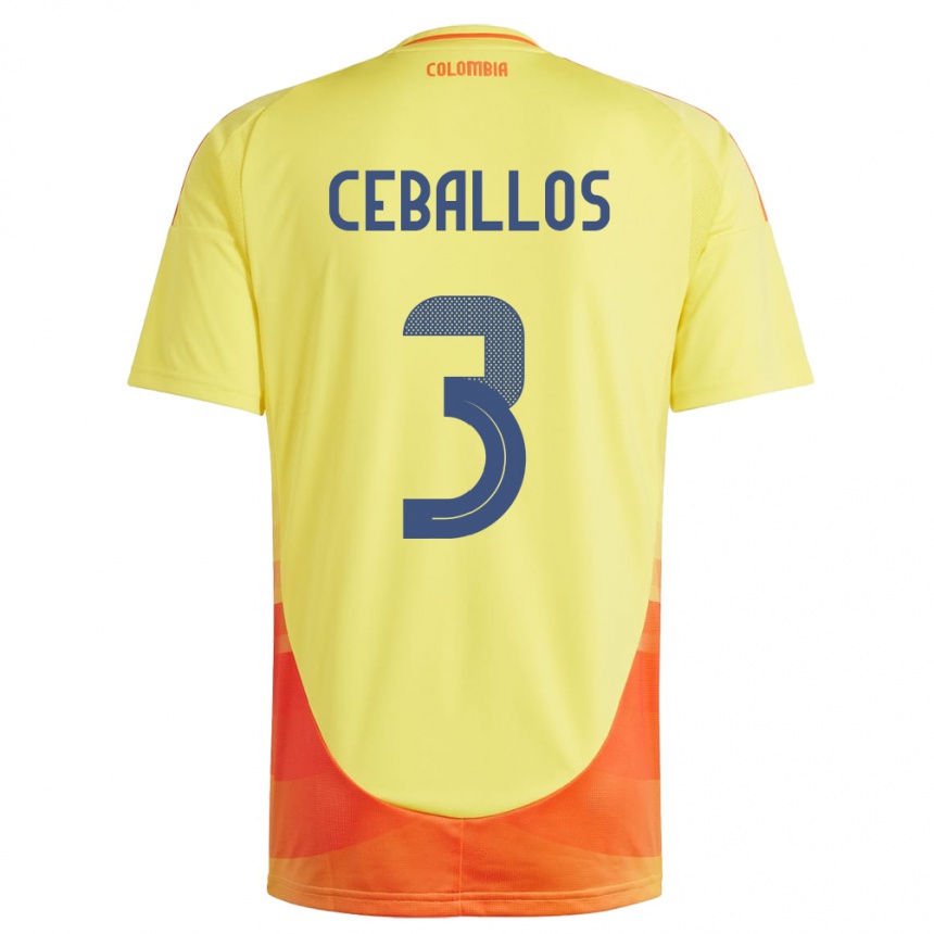 Kids Football Colombia Brayan Ceballos #3 Yellow Home Jersey 24-26 T-Shirt Australia