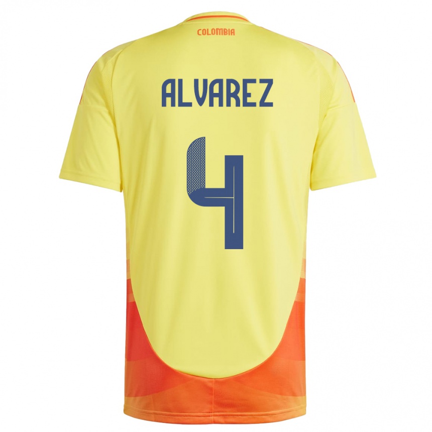 Kids Football Colombia Fernando Álvarez #4 Yellow Home Jersey 24-26 T-Shirt Australia