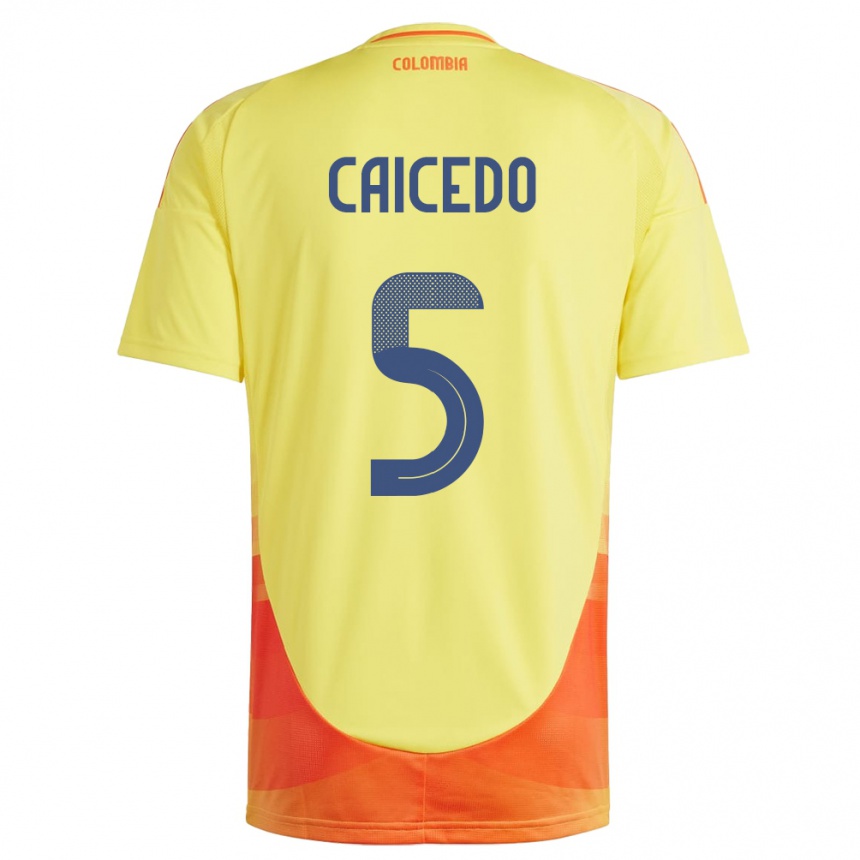 Kids Football Colombia Kelly Caicedo #5 Yellow Home Jersey 24-26 T-Shirt Australia