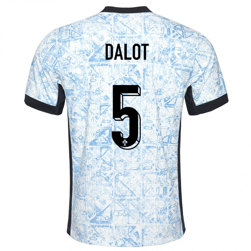 Kids Football Portugal Diogo Dalot #5 Cream Blue Away Jersey 24-26 T-Shirt Australia